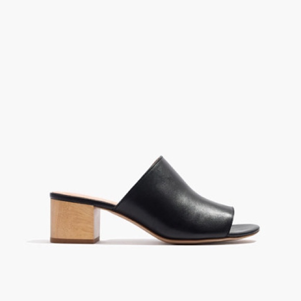 Madewell black leather open toe mule